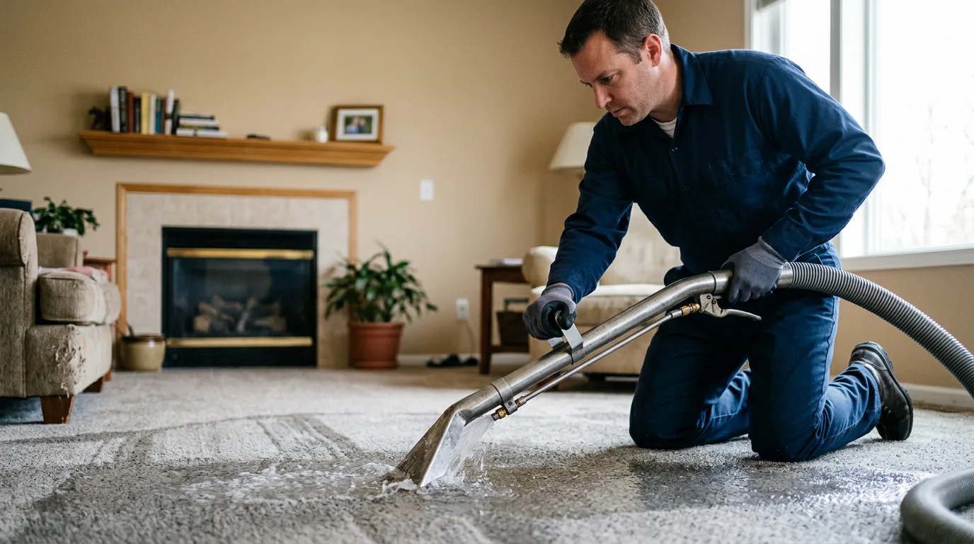 Water damage restoration technician working near Eldena, IL